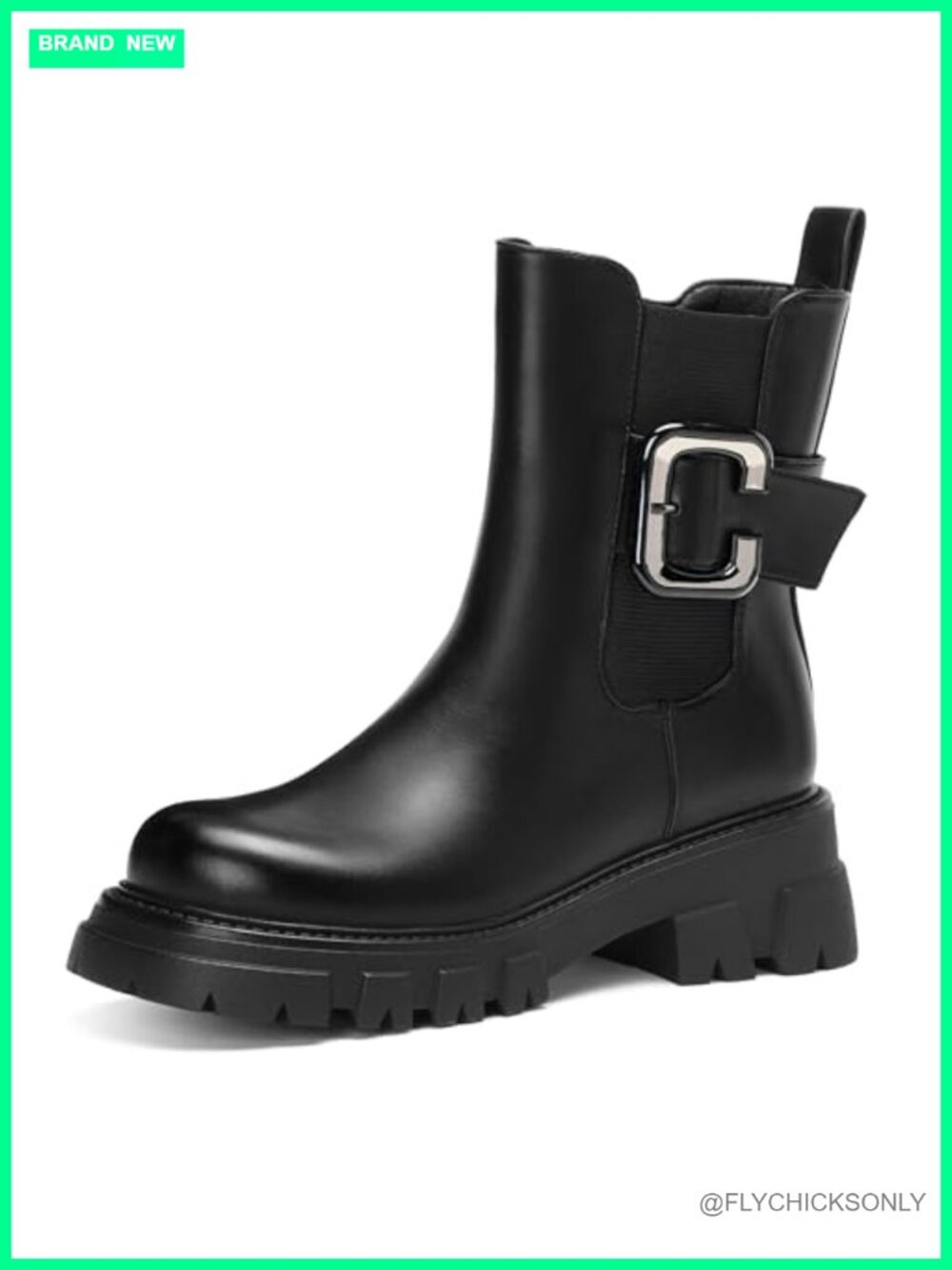 Chelsea Ankle Boots Women Lug Sole Chunky Round Toe Side Zipper Booties